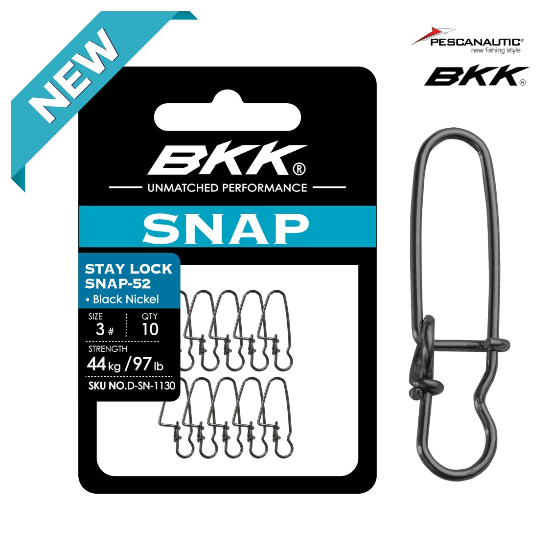 SURE LOCK SNAP-52 (Black Nickel)1#  sachet de  10